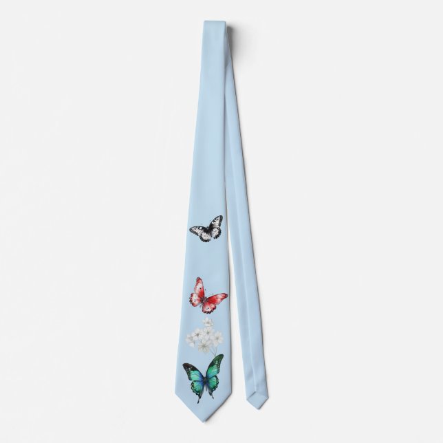 Beautiful Butterflies on an elegant blue  Tie (Front)
