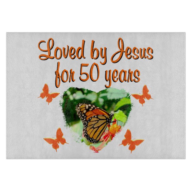 BEAUTIFUL BUTTERFLY 50TH BIRTHDAY DESIGN CUTTING BOARD (Front)