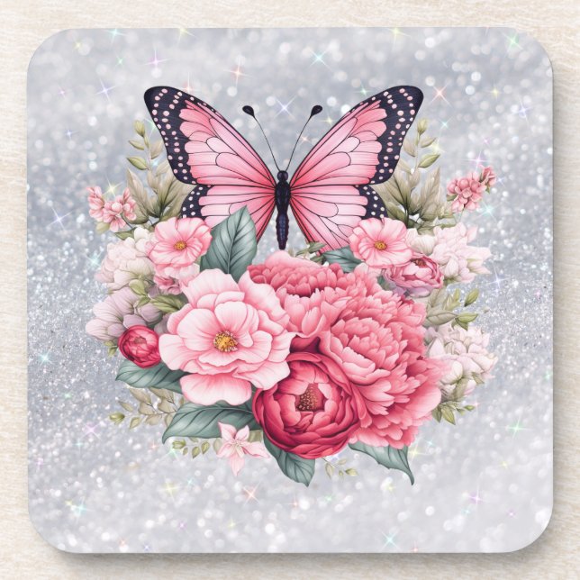 Beautiful Butterfly And Flowers  Coaster (Front)