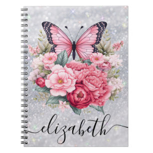 Beautiful Butterfly And Flowers Custom Name Notebook
