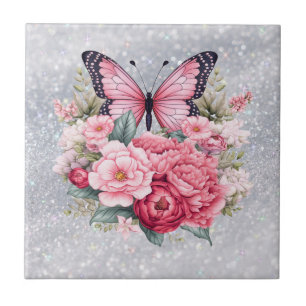 Beautiful Butterfly And Flowers  Tile