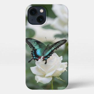 Beautiful Butterfly and white roses iPhone 13 Case
