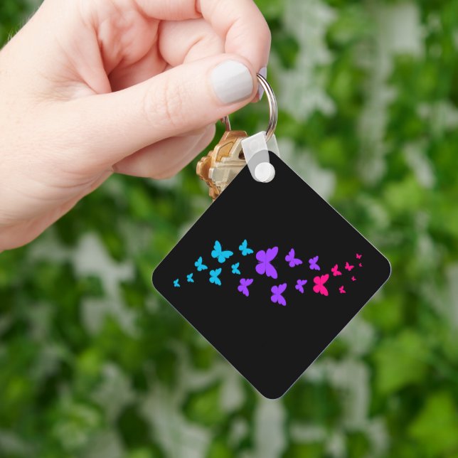 Beautiful Butterfly Androgynous Pride Design Key Ring (Hand)