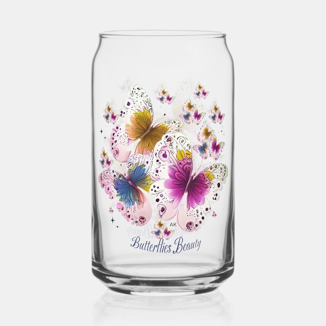 Beautiful Butterfly Art Can Glass (Front)
