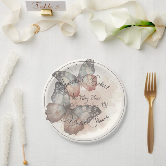 Beautiful Butterfly Bridal Shower Paper Plate (Wedding)