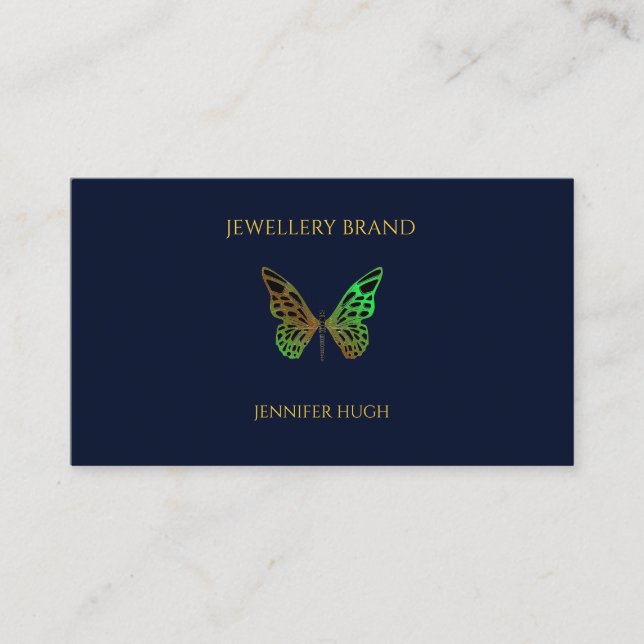 Beautiful butterfly dark blue business card (Front)