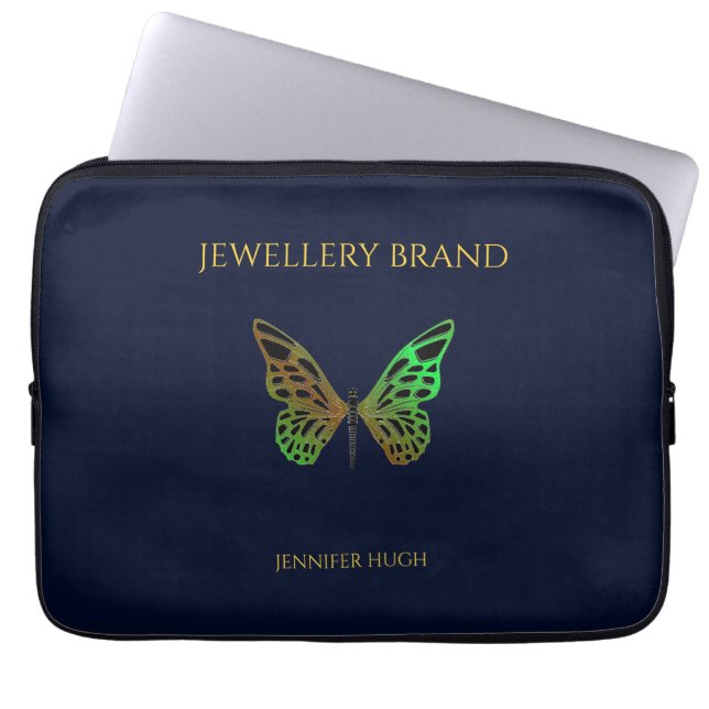 Beautiful butterfly dark blue laptop sleeve (Front)