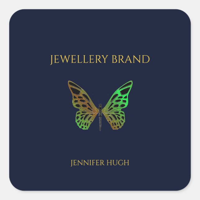 Beautiful butterfly dark blue square sticker (Front)