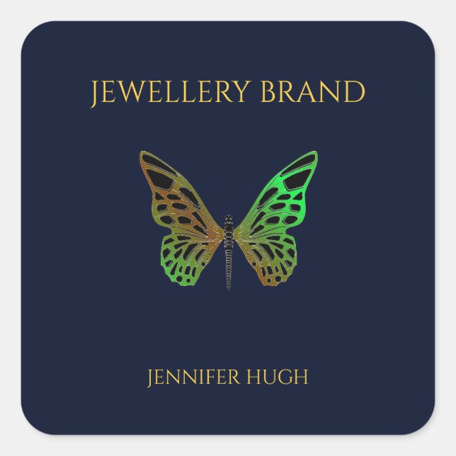 Beautiful butterfly dark blue square sticker (Front)