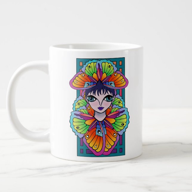 Beautiful Butterfly Girl Custom-Cut Vinyl Sticker Large Coffee Mug (Left)