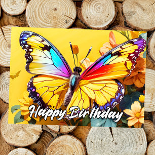 Beautiful Butterfly Illustration Happy Birthday Card