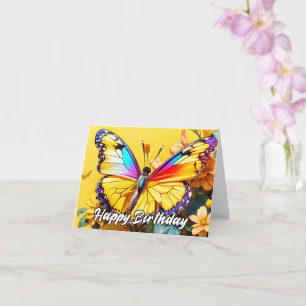 Beautiful Butterfly Illustration Happy Birthday Card