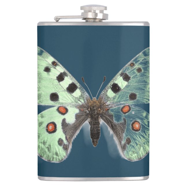 Beautiful Butterfly on dark blue Flask (Front)