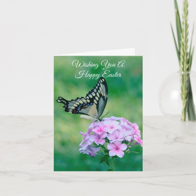 Beautiful Butterfly on Flowers Easter Card (Front)