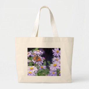 Beautiful Butterfly On Flowers Large Tote Bag