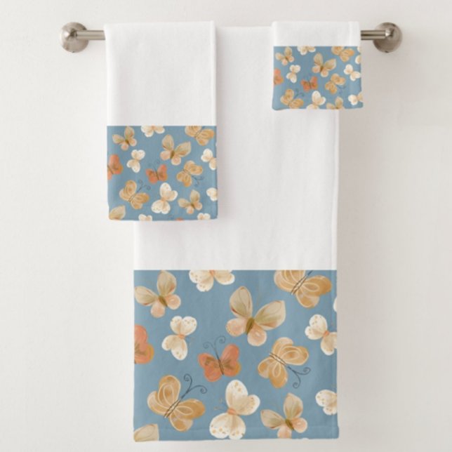 Beautiful Butterfly Pattern Blue Bath Towel Set (Creator Uploaded)