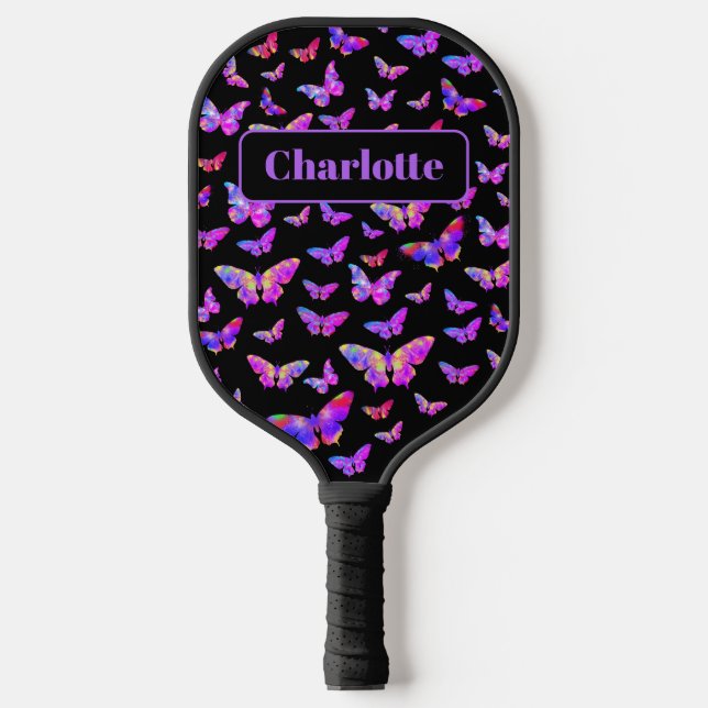 Beautiful Butterfly Pattern Monogram Name Pickleball Paddle (Front)
