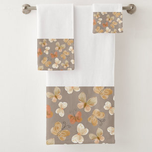 Beautiful Butterfly Pattern Taupe  Bath Towel Set