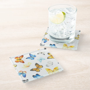 Beautiful Butterfly Pattern with Name Glass Coaster