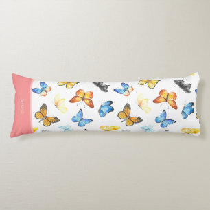 Beautiful Butterfly Pattern with Name Pink Cotton Body Cushion