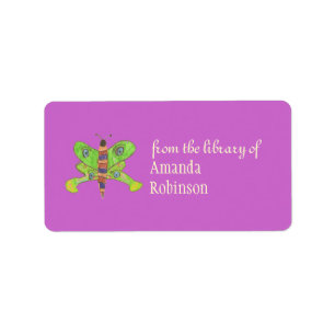 Beautiful butterfly personalised bookplate, purple label