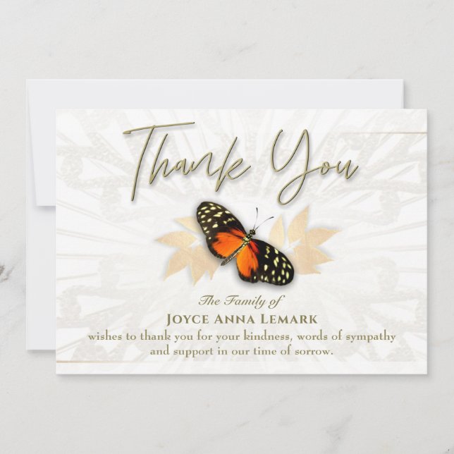 Beautiful Butterfly Photo 5x7  Sympathy Thank You  Invitation (Front)