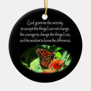 BEAUTIFUL BUTTERFLY PHOTO SERENITY PRAYER DESIGN CERAMIC TREE DECORATION