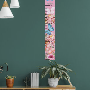 Beautiful Butterfly Pink Floral Girls Growth Chart