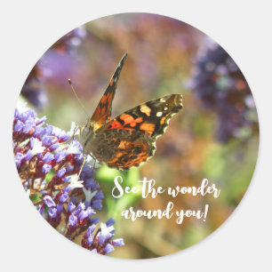 Beautiful Butterfly pollinating flowers Classic Round Sticker