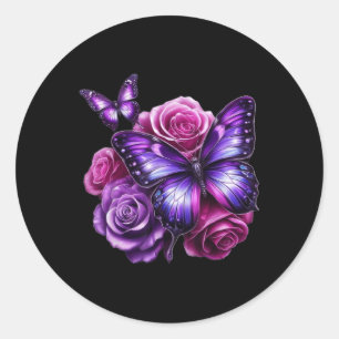 Beautiful Butterfly Purple Rose Butterfly Lovers G Classic Round Sticker