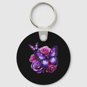 Beautiful Butterfly Purple Rose Butterfly Lovers G Key Ring