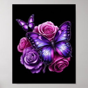 Beautiful Butterfly Purple Rose Butterfly Lovers G Poster