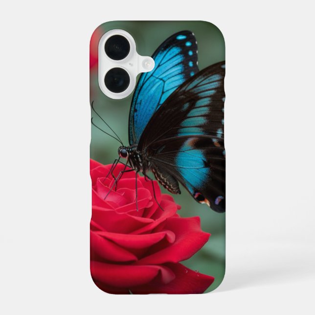 Beautiful Butterfly Red Rose - iPhone 16 Case (Back)