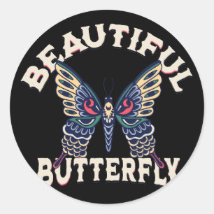 beautiful-butterfly-retro-vector-art-illustration- classic round sticker