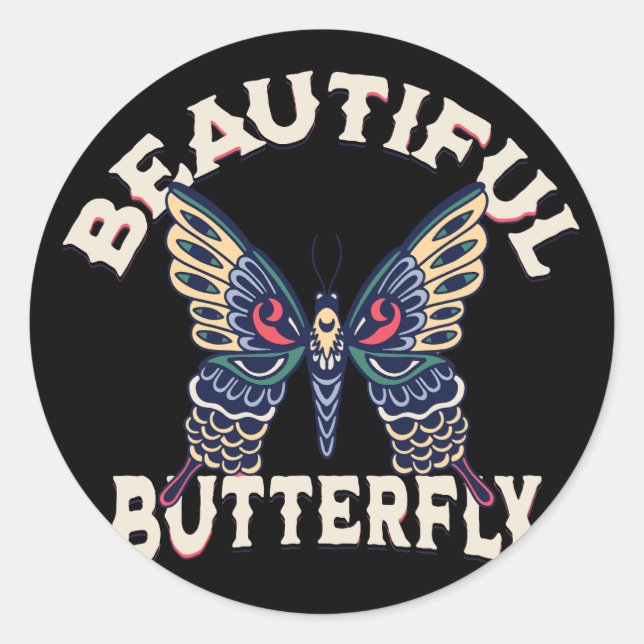 beautiful-butterfly-retro-vector-art-illustration- classic round sticker (Front)