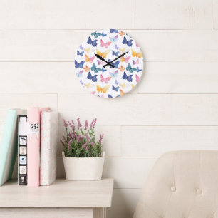 Beautiful Butterfly Watercolor Colourful Pattern Large Clock
