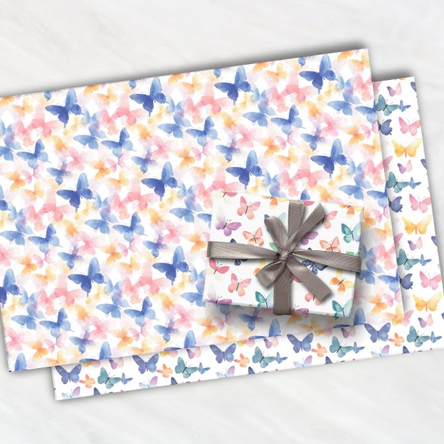 Beautiful Butterfly Watercolor Colourful Pattern Wrapping Paper Sheet (Creator Uploaded)