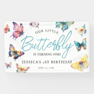 Beautiful Butterfly Watercolor Girl's Birthday Banner