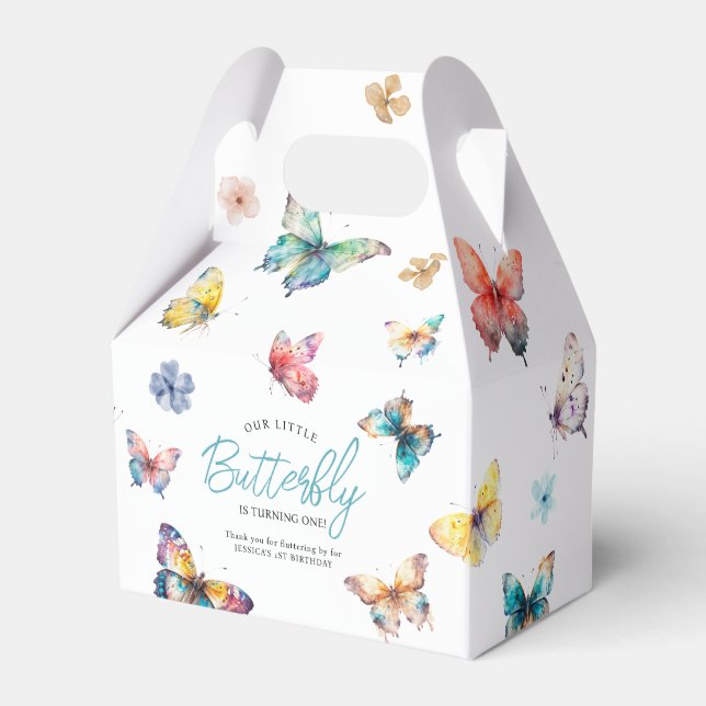 Beautiful Butterfly Watercolor Girl's Birthday Favour Box (Front Side)