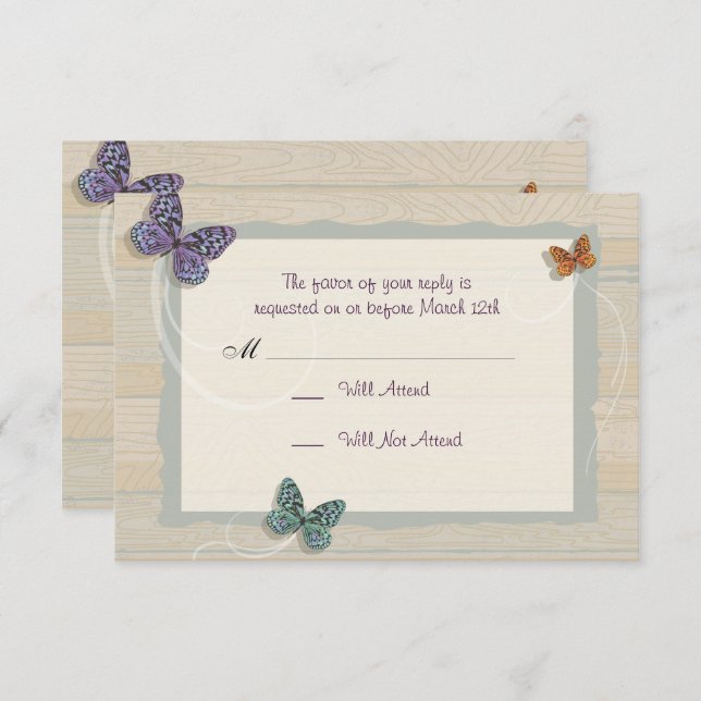 Beautiful Butterfly Wedding Matching RSVP (Front/Back)