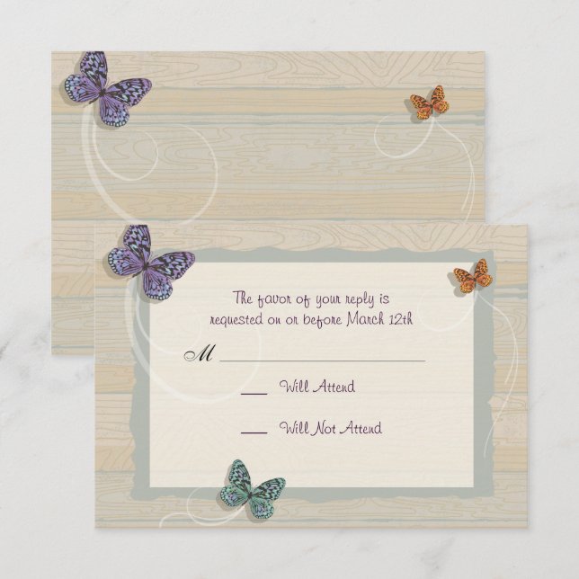 Beautiful Butterfly Wedding Matching RSVP Card (Front/Back)