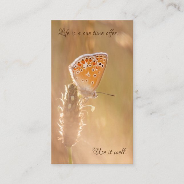 Beautiful butterfly with motivational quote busine business card (Front)