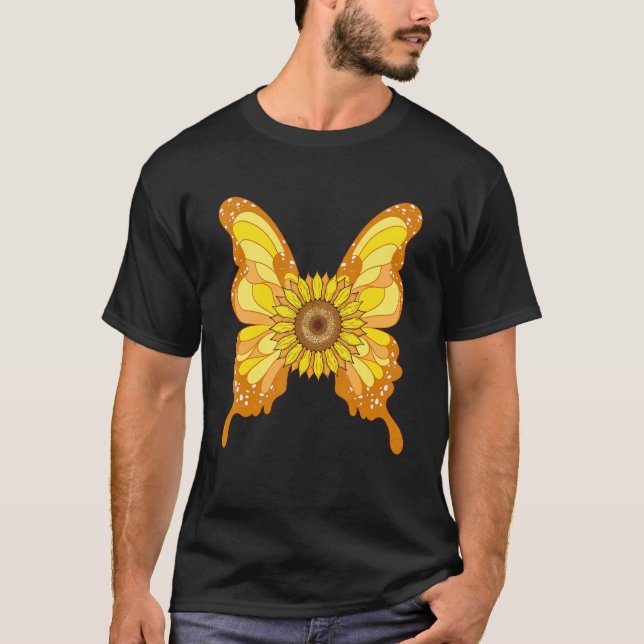 Beautiful Butterfly Yellow Flower Gardener Hippie  T-Shirt (Front)