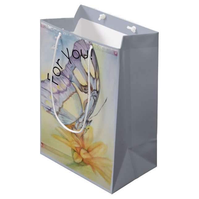 Beautiful Butterfly Yellow Flower Medium Gift Bag (Front Angled)