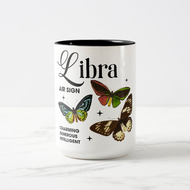Beautiful Butterfly Zodiac Traits/Libra Two-Tone Coffee Mug (Center)