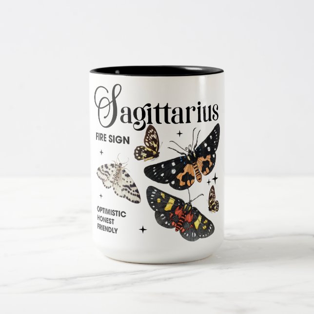 Beautiful Butterfly Zodiac Traits/Sagittarius Two-Tone Coffee Mug (Center)