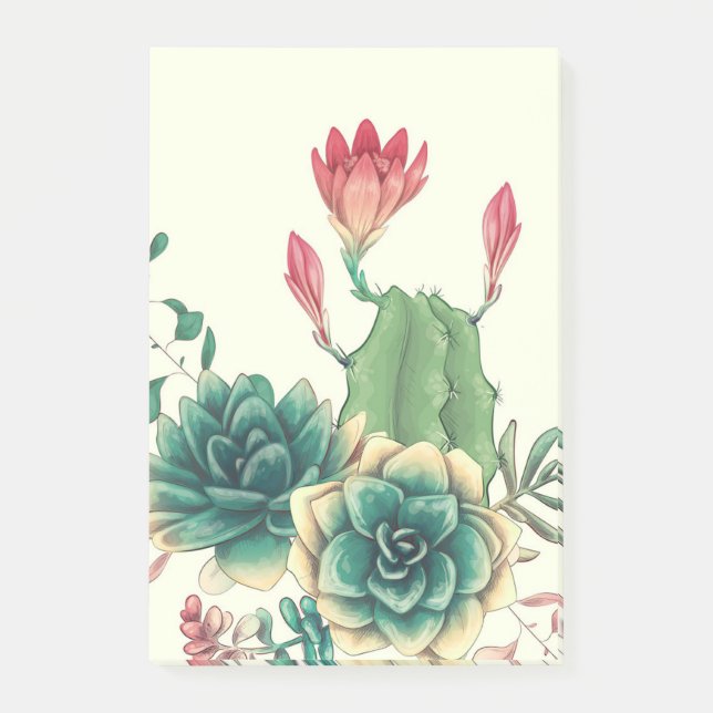 Beautiful Cactus With Flower Post-it Notes (Front)