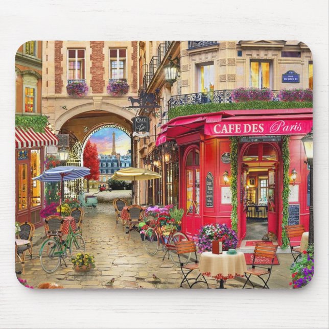 Beautiful Cafe on the Street in Paris Fine Art Mouse Mat (Front)