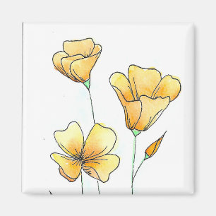 Beautiful California Watercolor Poppies Magnet