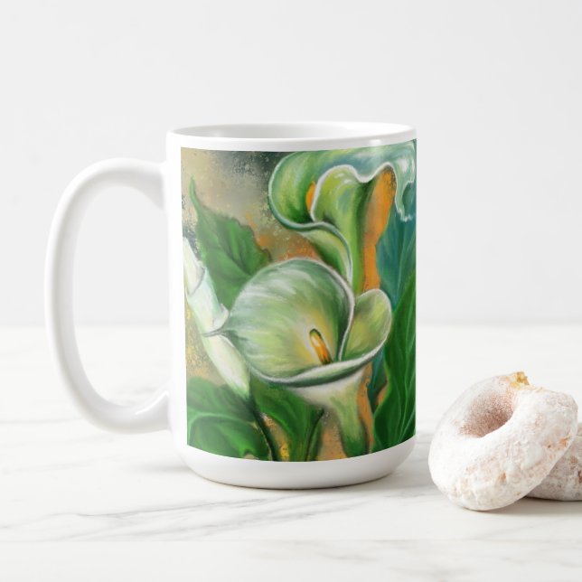 Beautiful Calla Lily Flower - Migned Drawing Art Coffee Mug (With Donut)
